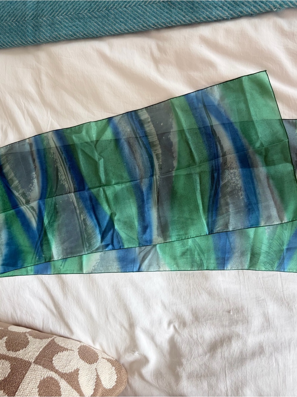 Green & Blue Vintage Cleo Silk Scarf